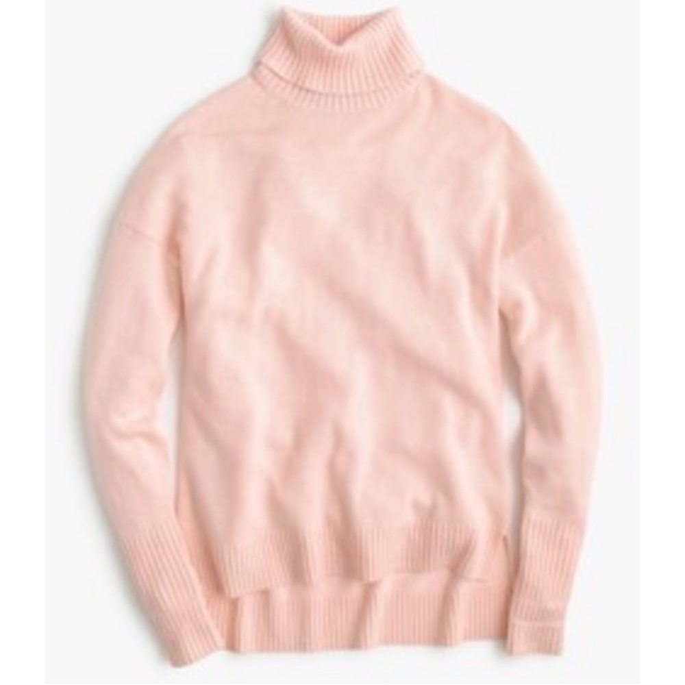 J. CREW | Hi-Low Ribbed Trim Wool-Blend Turtleneck Sweater in Blush Pink, Size M